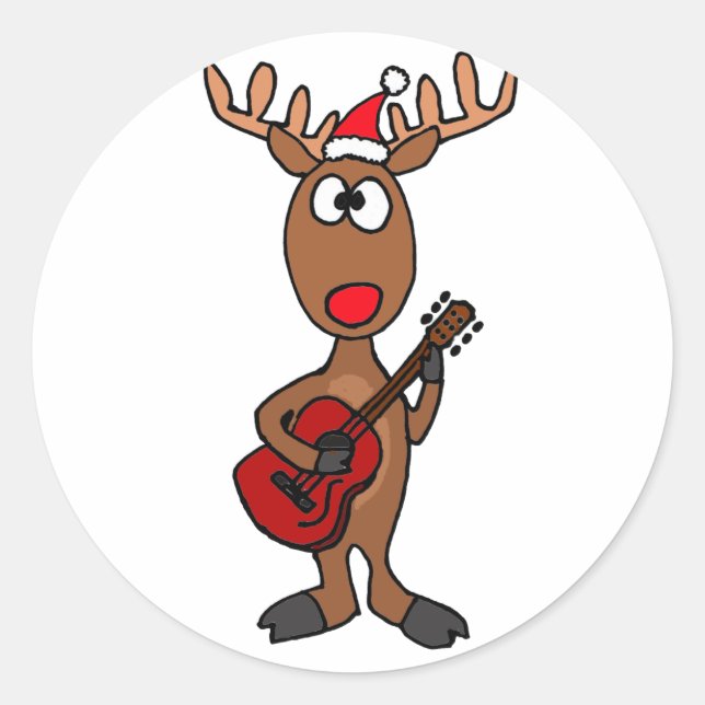 BB- Reindeer Playing Guitar Runder Aufkleber (Vorderseite)