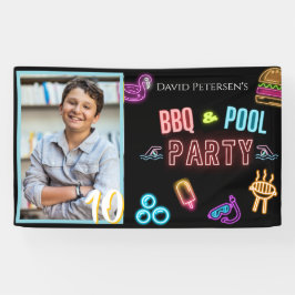 BBQ and Pool Party Neon Photo Birthday Banner