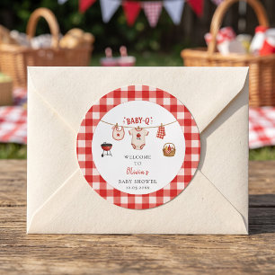 BBQ-Baby-Party Rustikal Rot Kariert Runder Aufkleber