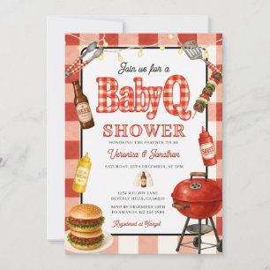 BBQ-Baby-Shower-Backyard-Grill-Rot-Gingham-Party Einladung