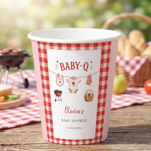 BBQ-Baby-Shower Rustikal Rot Gingham Pappbecher (Bbq Baby Shower Rustic Red Gingham Paper Cups)