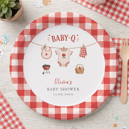 BBQ-Baby-Shower Rustikal Rot Kariert Pappteller