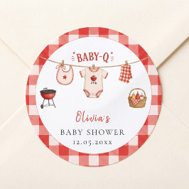 BBQ-Baby-Shower Rustikal Rot Kariert Runder Aufkleber