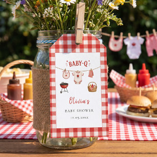 BBQ-Baby-Shower Rustikale Rote Gingham Geschenkanhänger