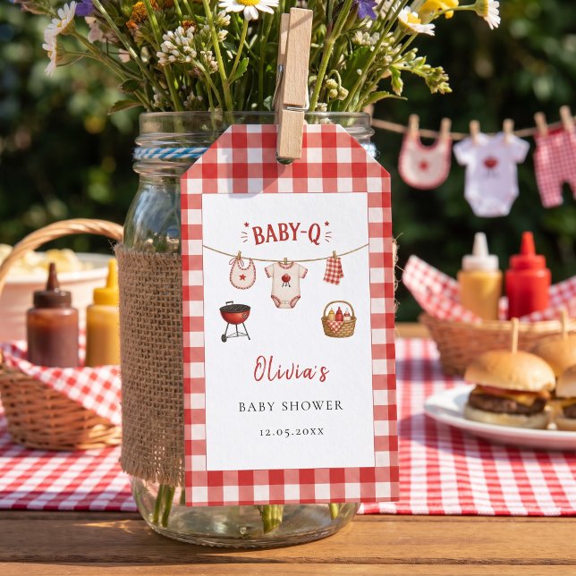 BBQ-Baby-Shower Rustikale Rote Gingham Geschenkanhänger (Bbq Baby Shower Rustic Red Gingham Gift Tags)