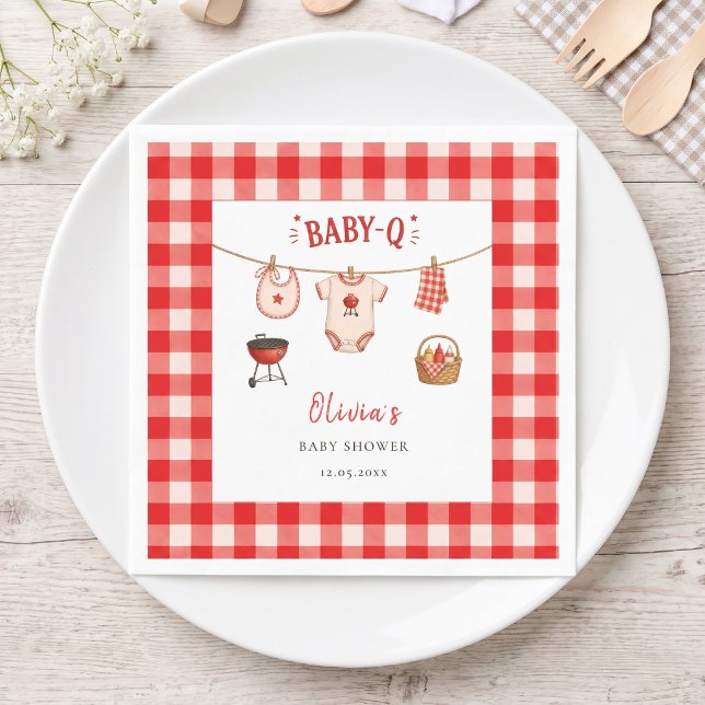 BBQ-Baby-Shower Rustikale rote Gingham Serviette (Bbq Baby Shower Rustic Red Gingham Napkins)