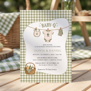 Bbq Baby Shower Sage Gingham Rustikal Benutzerdefi Einladung