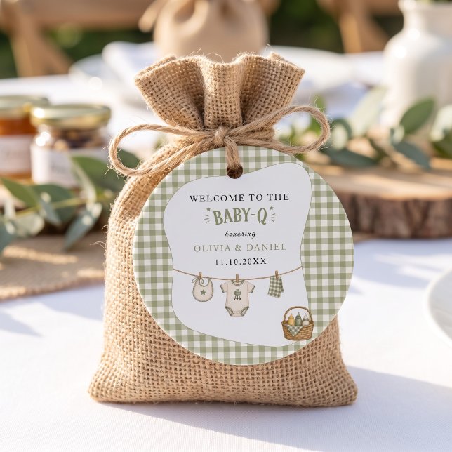 Bbq Baby Shower Sage Gingham Rustikal Benutzerdefi Geschenkanhänger (Bbq Baby Shower Sage Gingham Rustic Custom Favor Tags)