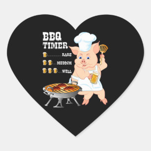 BBQ   BBQ Timer Schwein Grill Barbecue Bierliebhab Herz-Aufkleber