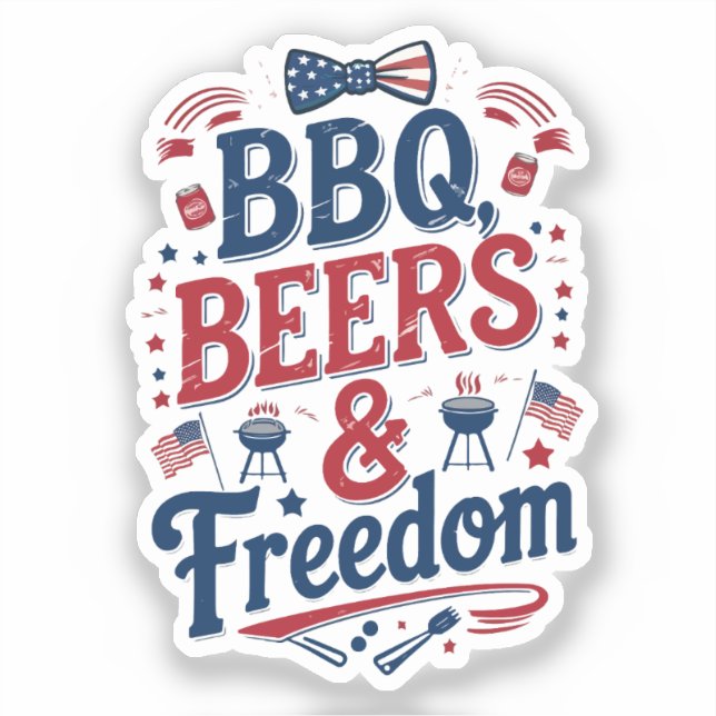 BBQ, Beers & Freedom – Retro 4th of July Vibes Aufkleber (Vorderseite)