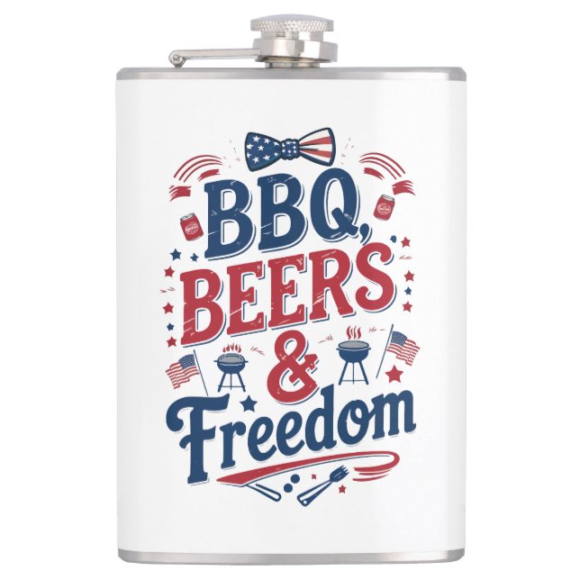 BBQ, Beers & Freedom – Retro 4th of July Vibes Flachmann (Vorderseite)