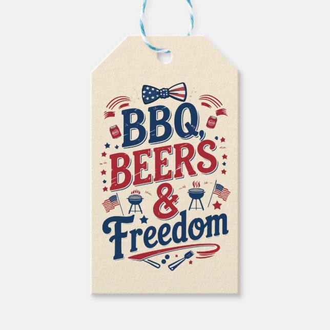 BBQ, Beers & Freedom – Retro 4th of July Vibes Geschenkanhänger (Vorderseite)