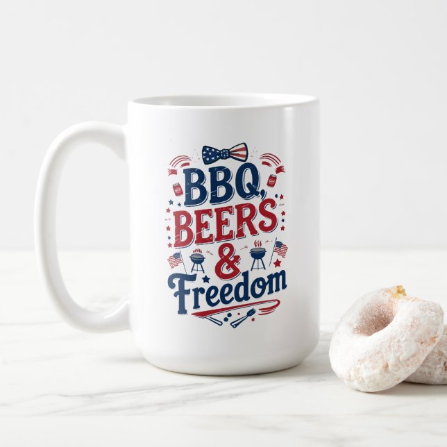 BBQ, Beers & Freedom – Retro 4th of July Vibes Kaffeetasse (Mit Donut)