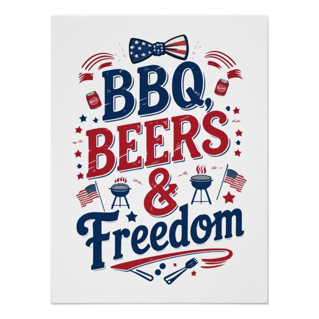 BBQ, Beers & Freedom – Retro 4th of July Vibes Poster (Vorderseite)