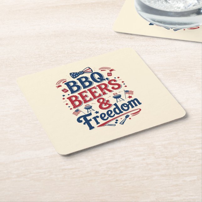 BBQ, Beers & Freedom – Retro 4th of July Vibes Rechteckiger Pappuntersetzer (angewinkelt)