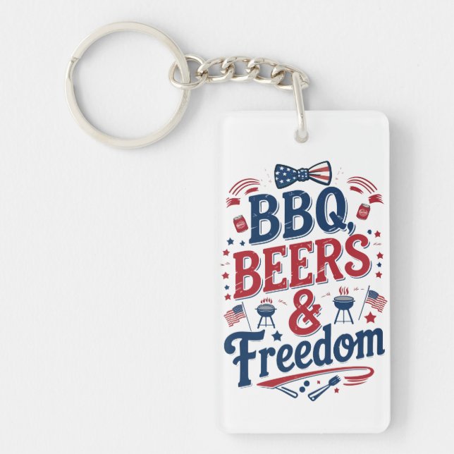 BBQ, Beers & Freedom – Retro 4th of July Vibes Schlüsselanhänger (Vorderseite)