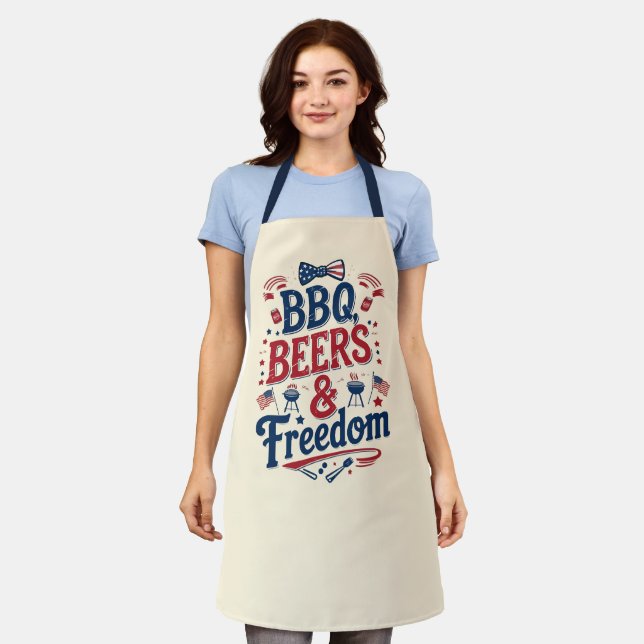 BBQ, Bier & Freiheit – Retro 4. Juli Stimmung Schürze (Getragen)