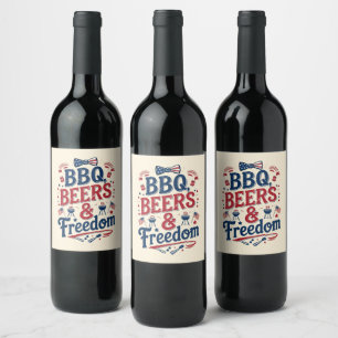 BBQ, Bier & Freiheit – Retro 4. Juli Stimmung Weinetikett