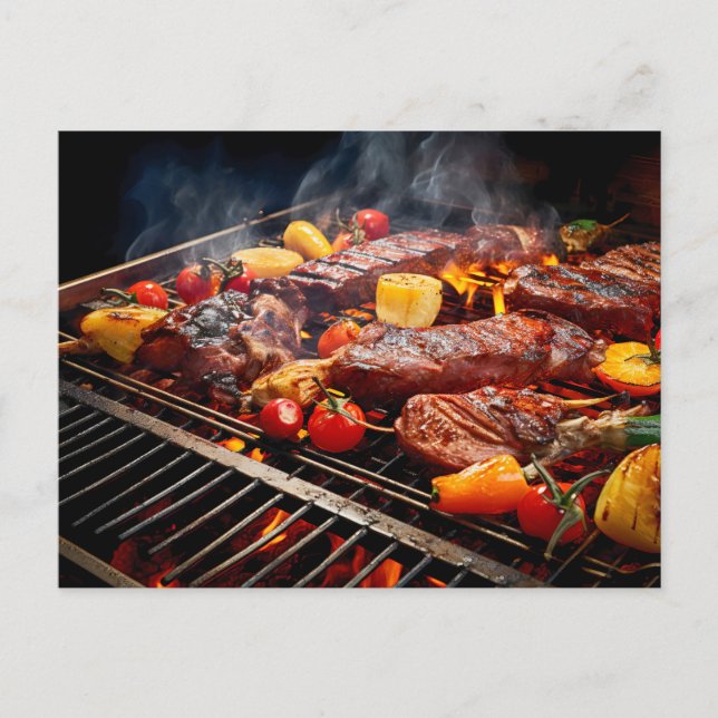  BBQ Bliss .Array of sizzling meats and vegetables Postkarte (Vorderseite)