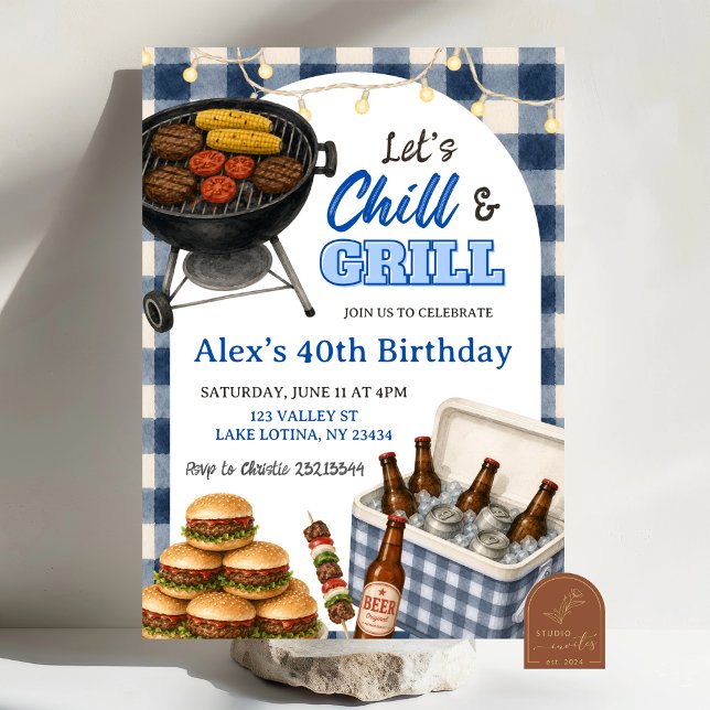 BBQ Blue Gingham Grill und Chill Geburtstag Einladung (Von Creator hochgeladen)