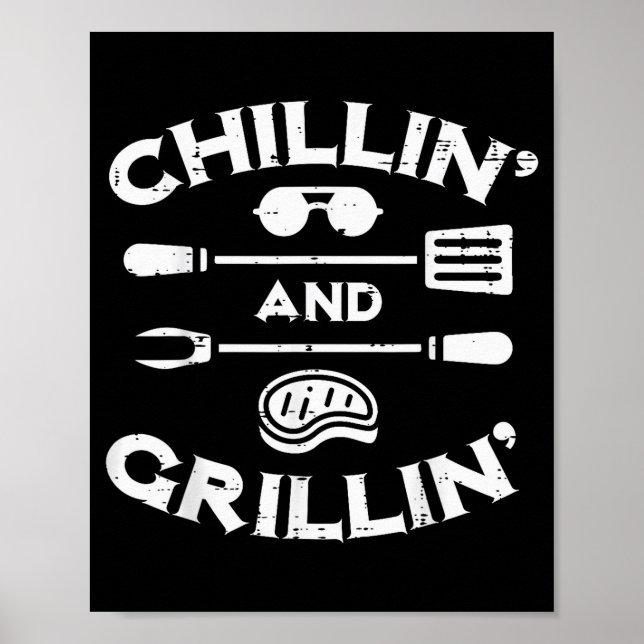 Bbq Chillin And Grillin Barbecue T Men Women Kids  Poster (Vorne)