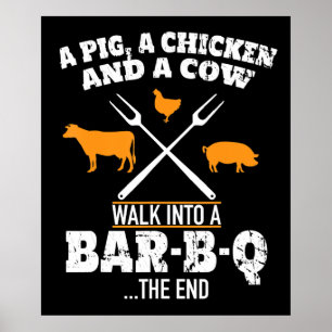 BBQ   Ein Schwein ein Huhn und eine kuhmilde GRILL Poster