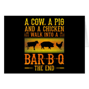 BBQ Eine Kuh, ein Schwein und ein Huhn laufen in