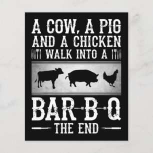 BBQ Eine Kuh, ein Schwein und ein Huhn laufen in Flyer
