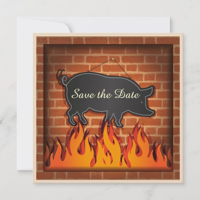 BBQ-Gartenparty Schweinchen-Essen ! Save The Date (Vorderseite)