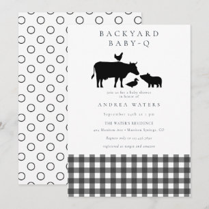 BBQ Gingham Black Rustikale Babydusche Einladung