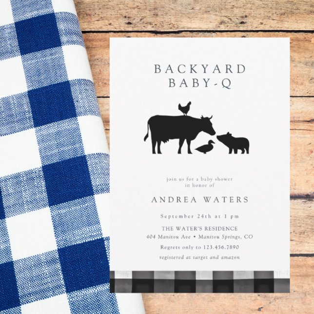 BBQ | Gingham Schwarz | Rustikale Babyparty Einladung (Von Creator hochgeladen)