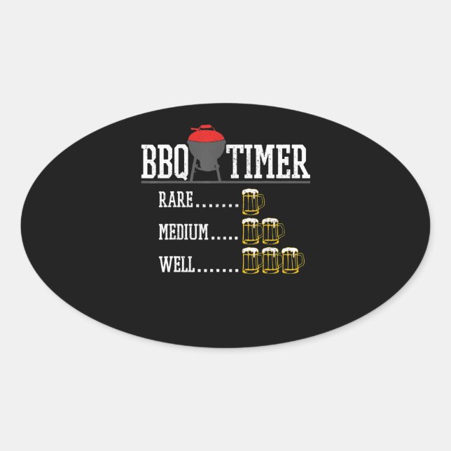 BBQ | GRILLEN Timer Funny Beer Steak Grill Grill Ovaler Aufkleber (Vorderseite)