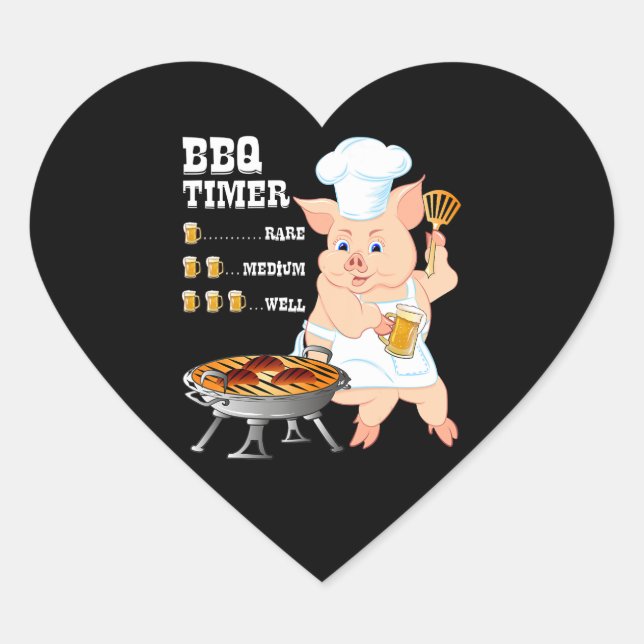 BBQ | GRILLEN Timer Pig Grill Barbecue Beer Lover  Herz-Aufkleber (Vorderseite)