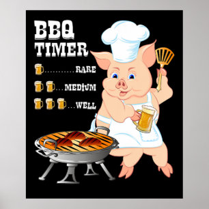 BBQ GRILLEN Timer Pig Grill Barbecue Beer Lover Poster