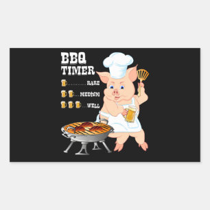 BBQ   GRILLEN Timer Pig Grill Barbecue Beer Lover  Rechteckiger Aufkleber