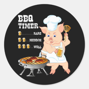 BBQ   GRILLEN Timer Pig Grill Barbecue Beer Lover  Runder Aufkleber