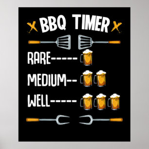 BBQ   GRILLEN Timer Rare Medium Well Beer Drink Poster