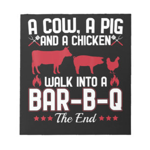 BBQ GRILLEN Vater Joh einer Kuh ein Schwein und Notizblock