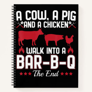 BBQ GRILLEN Vater Joh einer Kuh ein Schwein und Notizbuch