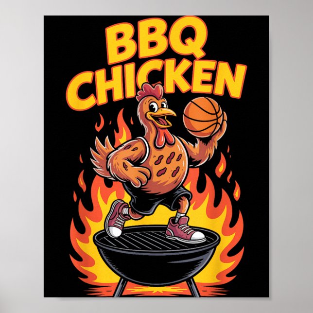 BBQ-Hähnchen Lustiges Basketball-Grill-Design Poster (Vorne)