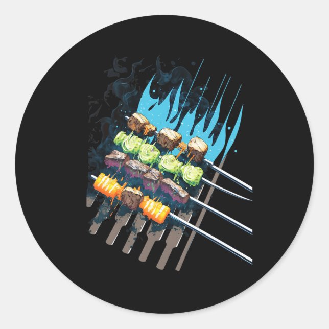 Bbq Kebyb Grill Meat Skewers Byrbeque Outdoor Gril Runder Aufkleber (Vorderseite)