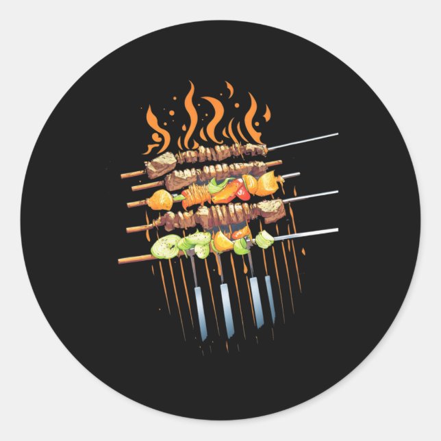 Bbq Kebyb Grill Meat Skewers Byrbeque Outdoor Gril Runder Aufkleber (Vorderseite)