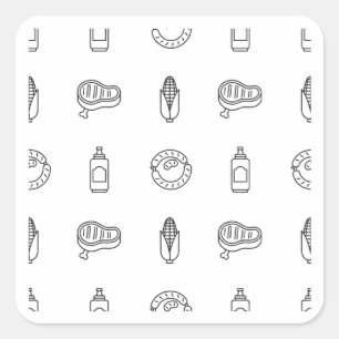 BBQ-Lebensmittel-Icon-Muster Schwarz Design-Aufkle Quadratischer Aufkleber