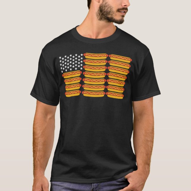 BBQ Lover USA Flag Hot Dog Foodie T-Shirt (Vorderseite)