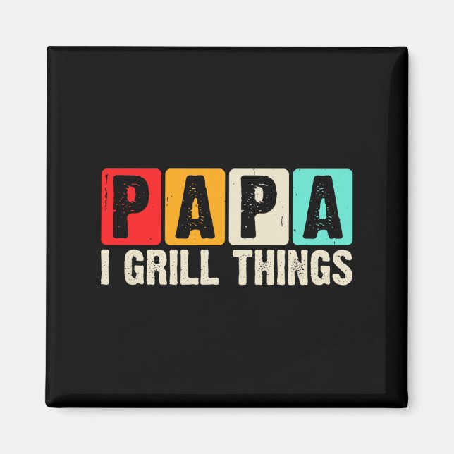 BBQ Papa I Grill Things Retro Backyard Cooking Magnet (Vorne)