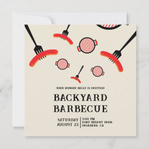 BBQ-Party-Flachkarte mit Grill- und Gabelgrafik