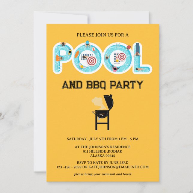 BBQ-Poolparty Einladung (Vorderseite)