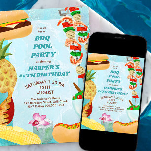 BBQ-Poolparty-Geburtstagseinladung Einladung