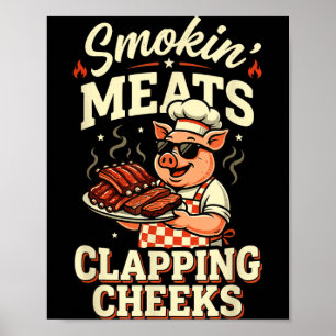 BBQ rauchende Fleisch und klatschende Backen lusti Poster