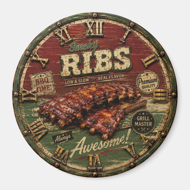 BBQ Ribs Smokehouse Barbecue  Grill Master Gift Magnet (Vorne)